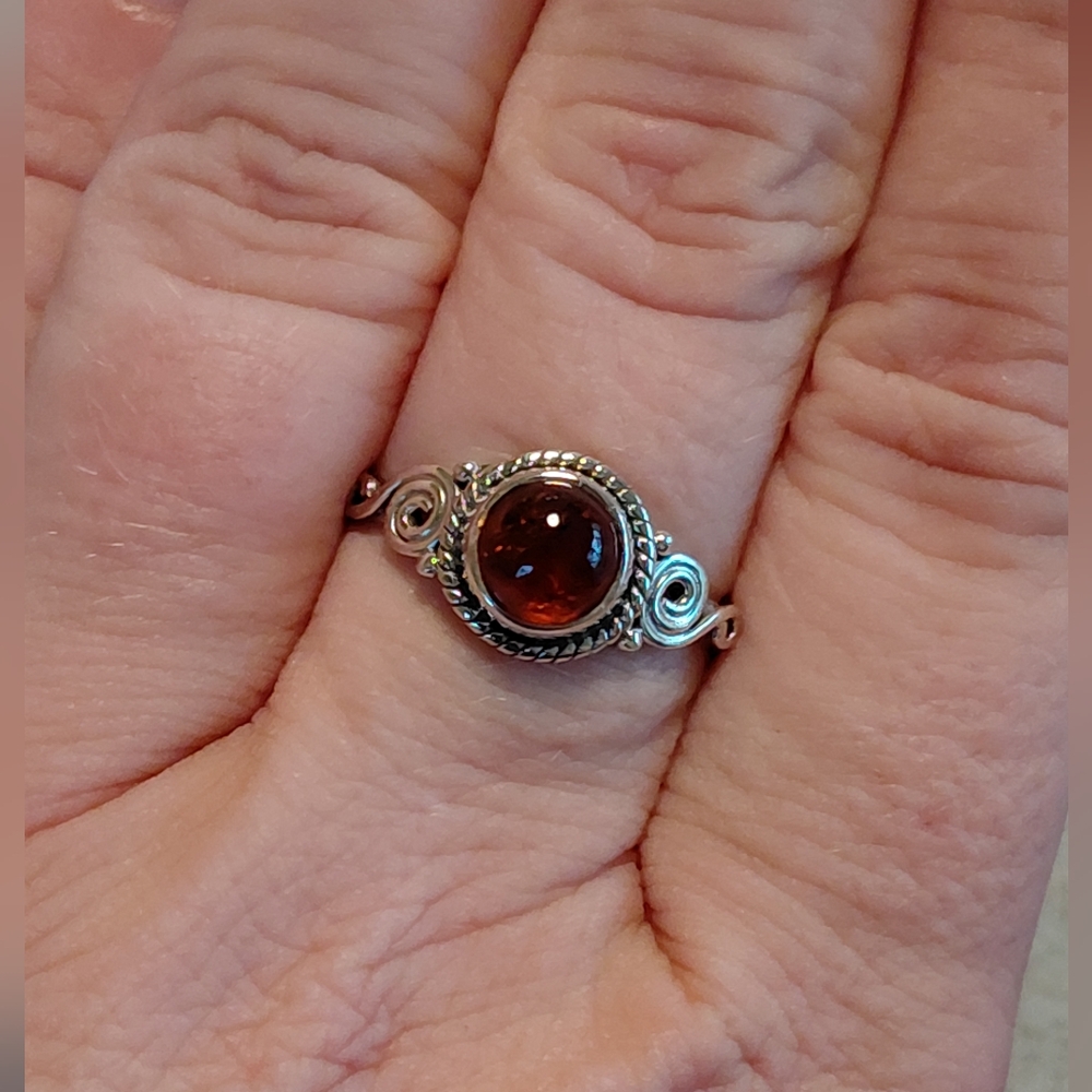 Dainty Sterling Silver Amber Ring - Picture 8 of 10